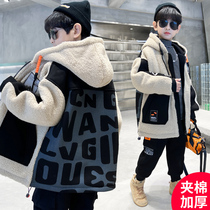 Boys lambskin fur one-piece coat childrens winter Lamb hair 2021 new boy thick granular Velvet