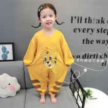 Childrens conjoined pajamas spring and autumn childrens baby 1 3 years old cotton long sleeve air conditioning clothing girl 4 Home clothing sleeping bag 5
