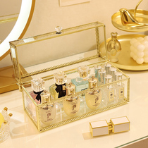 Perfume storage box glass cosmetics perfume sample lipstick rack desktop dustproof light luxury transparent display cabinet