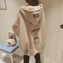 Plus size fat mm200 kg zipper sweater female winter loose fat sister plus velvet thick cardigan hooded coat tide