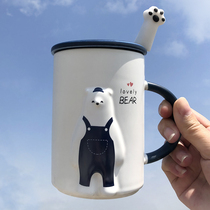 Cup female high-value ceramic mug with lid with spoon couple Cup student breakfast drinking cup home high temperature