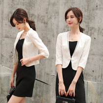 Short small blazer womens new summer one-button lace shawl cardigan thin three-point sleeve sunscreen shirt