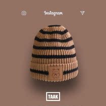 Net red ins letter patch striped knitted hat children autumn and winter Korean version of Brown cartoon wool cap cold hat