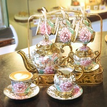 European coffee cup Dish spoon set Pastoral style with hand gift Teapot Teacup gift Bone China English tea set shelf