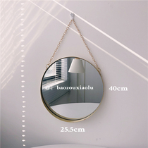 Nordic ins retro metal hanging mirror light luxury wall mirror round mirror Makeup mirror Bathroom mirror Round mirror Fitting mirror