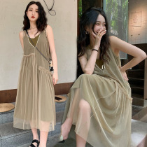 Maternity dress Summer sundress Tide mom European and American style maternity dress Summer thin mesh dress Summer skirt