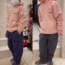 high mother self-made bag fleece ~ hand feeling giant stick 5 color hoodie 4 color trousers warm not Pilling
