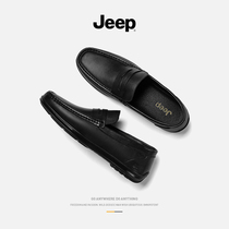 jeep jeep mens shoes 2021 new summer British black leather shoes a pedal lazy Leather bean trendy shoes