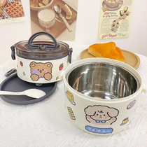 Large capacity portable stainless steel insulated lunch box barrel round multi-layer student office worker Japanese lunch box with tableware