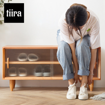  Sliding door pure solid wood shoe cabinet household door can sit entry Nordic style log entry door low shoe rack shoe stool