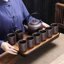 Yi Zisha large capacity lifting beam pot kung fu tea set home retro teapot tea cup gift box to send tea tray