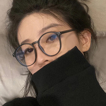 Japanese black frame myopia glasses female Korean version of tide ins big face thin plain artifact glasses can be equipped with degree round frame