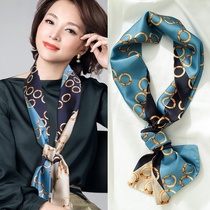 2022 spring and autumn bursting with silk towels small strip women slim fit 100 hitch senior sense big card scarf slim and narrow matching shirt