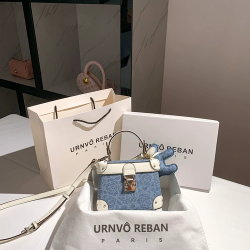 Портативная джинсовая сумка через плечо, коробка, коллекция 2023, из натуральной кожи