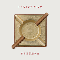 VANITY FAIR cigar ashtray large-caliber four-slot solid wood alloy ashtray high-end mens gift