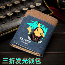 Luminous cartoon cartoon Cartoon Red Canvas Wallet for men and women Short-sum junior high school students fashion tide cards children small leather clips