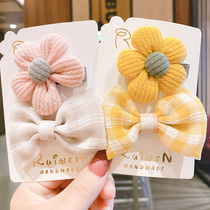 Korean flower bow hairpin headdress Children sweet princess hair card cute baby plaid fabric duck clip