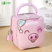 Practical piggy bank can take out anti-fall banknotes cartoon with lock lock girl piggy coin iron box large