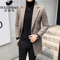 Rich bird mens Korean version of business casual medium-length wool coat winter youth trend handsome solid color coat