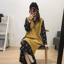 Autumn and winter 2021 women are very fairy French retro base dress two-piece dress over the knee French niche dress