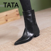 eastTATA womens shoes leather niche pants boots women slim boots fried street single boots 2021 new knee boots