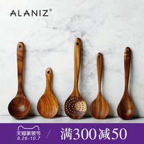alaniz Ken long handle wooden spatula spoon stir-fried vegetable Wood shovel non-stick pan non-paint household soup spoon wooden spoon
