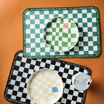 Board G Leather Pet Dining Mat Black & White Plaid Cat pooch Eating Bowl Mat Cat Bowl dog Bowl Waterproof mat