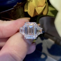 Jewelry haute couture 18K gold HW emerald cut pillow-shaped diamond ring GIA carat rock candy full diamond ring
