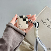 ins checkerboard griley face lanyard airpods Protective case set 2 Generation 3Pro for Apple wireless Bluetooth headset 2 3 1 generation silicone Korean Net red wind personality creative couples men and women new