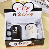 Couple Cup pair with lid Spoon gift Cup birthday gift Cup ceramic