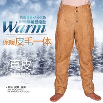 Winter wool pants leather wool one inner bladder mens leather pants middle-aged and elderly cotton pants sheep cut wool warm sheep leather pants