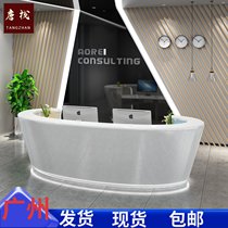 Guangzhou white paint front desk company reception desk bar beauty salon welcome desk cashier curved front desk customization