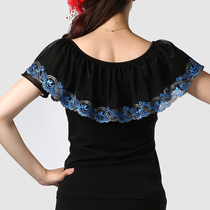 Modern dance square dance costume short sleeve Latin dance half-length shirt short sleeve round neck promotion Womens practice dance dress