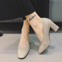 2022 new grandma shoes genuine leather soft leather square head with retro single shoes coarse heel high heel shoes 100 hitch