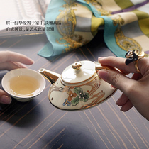 Porcelain beauty A pot of four cups of Kung Fu tea set inlaid with crystal light luxury gift bone China afternoon tea set carrying bag