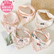 5 Dress Baby Triangle Saliva Towel Baby Apron Double Layer Pure Cotton Snap Button Flower Side Scarf Spring Spring Summer Bib