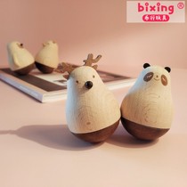 Wooden tumbler elk panda Penguin pig nostalgic little toy Wood creative ornaments couple female birthday gift