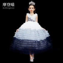Modern Meow Girl foreign embroidered childrens dress Princess dress little fairy piano performance show show puffy gauze dress