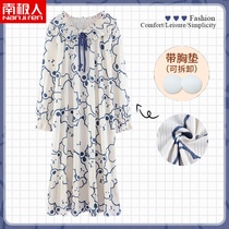 With chest pad cotton nightgown women Spring and Autumn long princess style loose large size pajamas cotton home clothing autumn