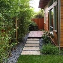 Courtyard garden gardening design installation anticorrosive wood outdoor terrace marble floor ballithic stone rockery