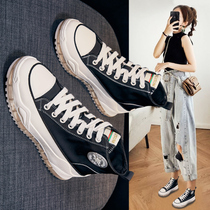  Thick-soled high-top shoes womens 2021 summer new thin breathable white shoes height-increasing platform shoes casual sports canvas shoes