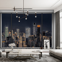 3D modern city building night scene wallpaper visual extension space hotel bedroom dining room living room background wallpaper