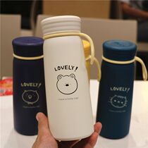 Cute cartoon stainless steel double layer vacuum insulated cup students cute with lifting rope water glasses male and female lovers cups