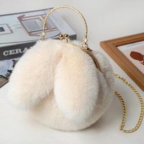 New female rabbit ears single double shoulder inclined satchel small satchel bag stuffed leather grass imitation rabbit fur chain princess fashion bag