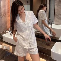 Pajamas womens summer ice silk short sleeve sexy Korean version loose thin simulation silk can be worn outside home clothes two-piece suit
