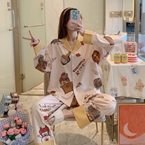 Pajamas Ladies Spring and Autumn long sleeves 2021 New cute sweet can wear autumn and winter thin home clothes set