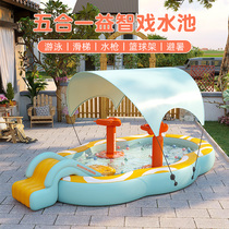 Inflatable castle water park childrens swimming pool home folding slide large baby playing water childrens paddling pool