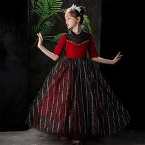 Girl dress flower girl princess dress catwalk foreign children wedding piano performance high-end host evening dress