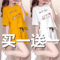 Pajamas Women 2022 New Summer Thin Short Sleeves Set Fashion Foreign Airy Loose Ladies can wear loungewear outside