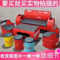 Iron Art Creative Industrial Wind Bar Table And Chairs Combined Oil Barrel Sofa Ktv Tea Table Clothing Shop Retro Seat Sofa